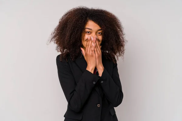 Junge Afroamerikanische Geschäftsfrau Einem Anzug Auf Weißem Hintergrund Der Über — Stockfoto