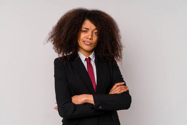 Jovem Mulher Negócios Afro Americana Vestindo Terno Isolado Fundo Branco — Fotografia de Stock