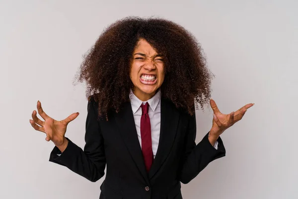 Joven Mujer Negocios Afroamericana Usando Traje Aislado Sobre Fondo Blanco — Foto de Stock