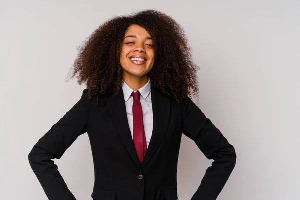 Jovem Mulher Negócios Afro Americana Vestindo Terno Isolado Fundo Branco — Fotografia de Stock