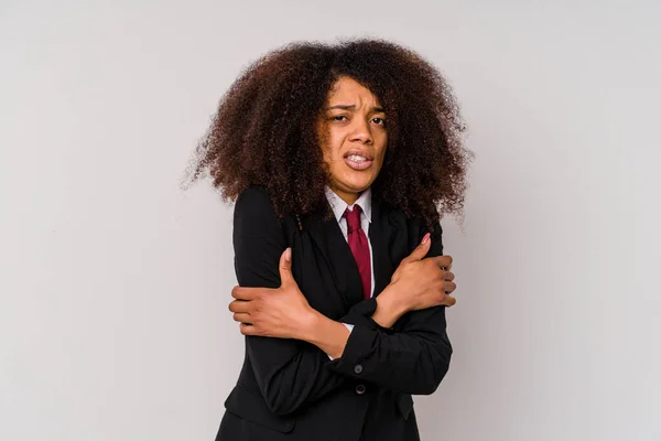 Joven Mujer Negocios Afroamericana Con Traje Aislado Sobre Fondo Blanco — Foto de Stock