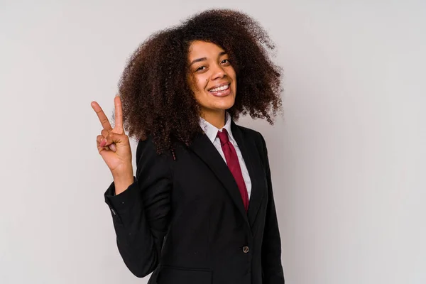 Mladá Africká Americká Obchodní Žena Obleku Izolované Bílém Pozadí Radostné — Stock fotografie