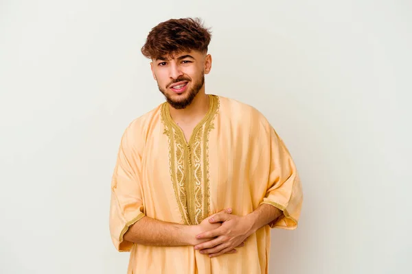 Jeune Homme Marocain Isolé Sur Fond Blanc Ayant Une Douleur — Photo