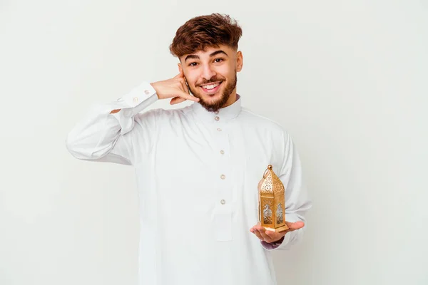 Jonge Marokkaanse Man Draagt Een Typisch Arabische Kleding Met Een — Stockfoto