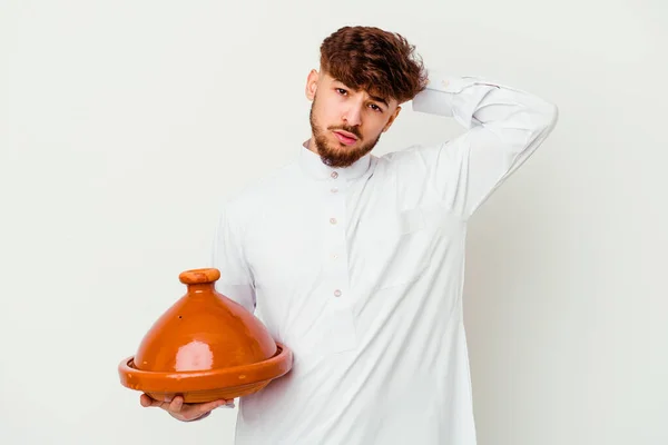 Jonge Marokkaanse Man Draagt Typische Arabische Kostuum Met Een Tajine — Stockfoto