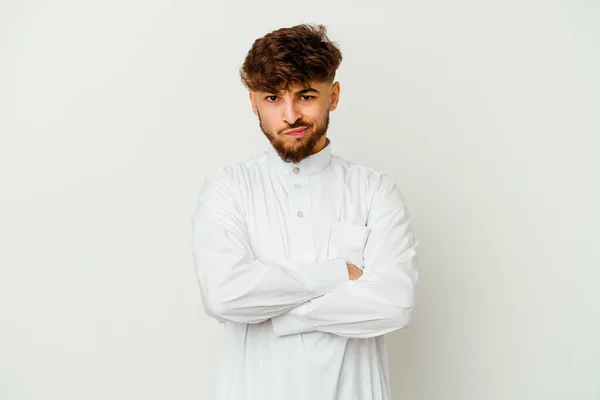 Jonge Marokkaanse Man Draagt Een Typisch Arabische Kleding Geïsoleerd Witte — Stockfoto