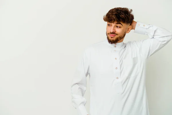 Jonge Marokkaanse Man Draagt Een Typische Arabische Kleding Geïsoleerd Witte — Stockfoto