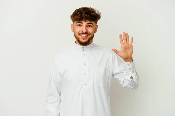 Junger Marokkanischer Mann Typisch Arabischer Kleidung Isoliert Auf Weißem Hintergrund — Stockfoto