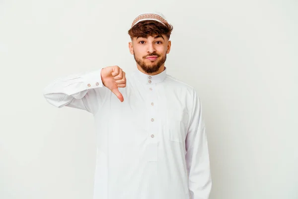 Giovane Arabo Con Tipico Costume Arabo Isolato Sfondo Bianco Che — Foto Stock