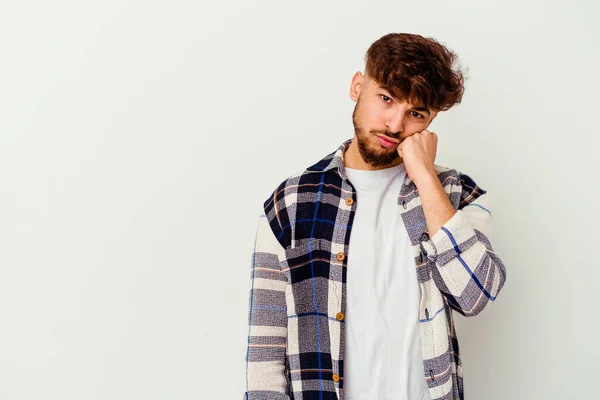 Young Moroccan Man Isolated White Background Who Feels Sad Pensive — Stock Photo, Image