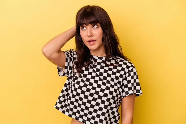 Young Caucasian Woman Isolated Yellow Background Being Shocked She Has — Stock Photo, Image