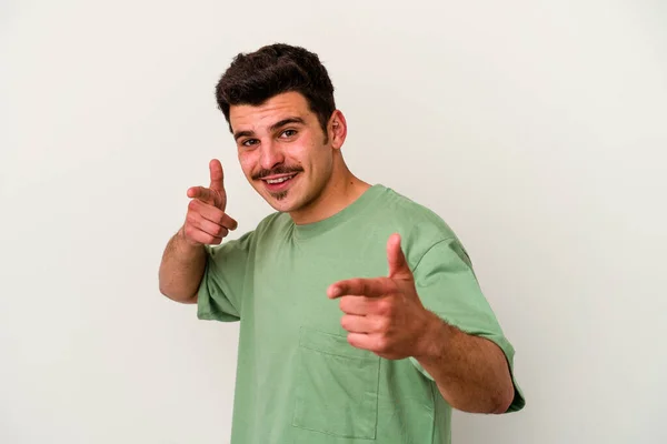 Young Caucasian Man Isolated White Background Pointing Front Fingers — Stock Photo, Image