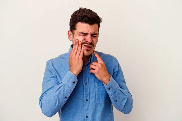 Young Caucasian Man Isolated White Background Having Strong Teeth Pain — Stock Photo, Image