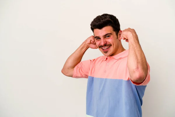 Young Caucasian Man Isolated White Background Raising Fist Victory Winner — Stock Photo, Image