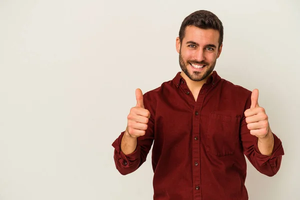 Young Caucasian Man Isolated White Background Smiling Raising Thumb — Stock Photo, Image