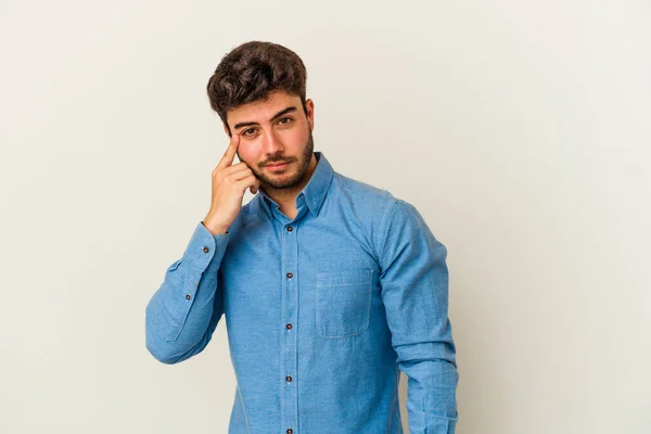 Joven Hombre Caucásico Aislado Sobre Fondo Blanco Llorando Infeliz Con —  Fotos de Stock