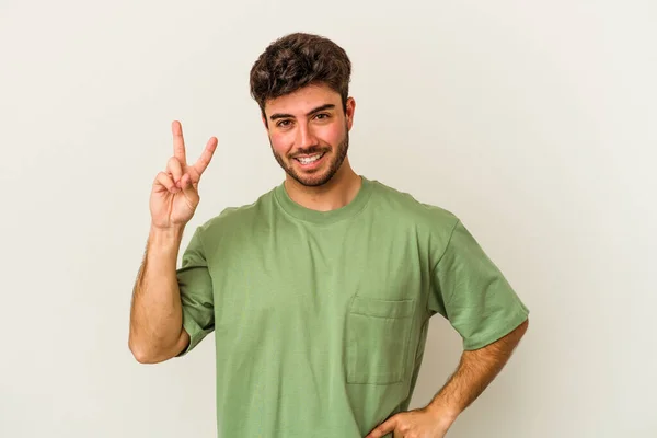 Jovem Caucasiano Isolado Fundo Branco Mostrando Número Dois Com Dedos — Fotografia de Stock