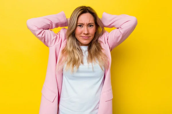 Jonge Australische Vrouw Geïsoleerd Lijden Nek Pijn Als Gevolg Van — Stockfoto