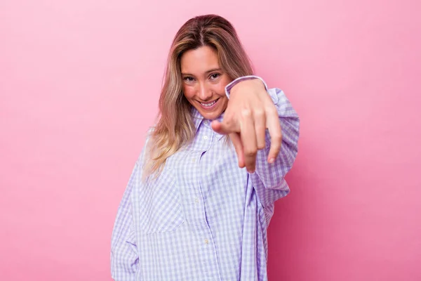 Young Australian Woman Isolated Cheerful Smiles Pointing Front — Stock Photo, Image