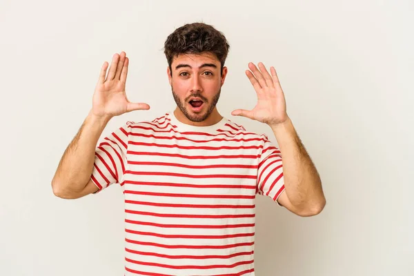 Young Caucasian Man Isolated White Background Celebrating Victory Success Surprised — Stock Photo, Image