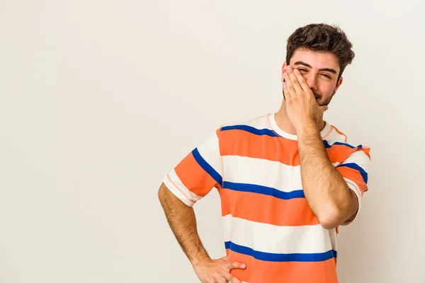 Joven Hombre Caucásico Aislado Sobre Fondo Blanco Riendo Feliz Despreocupado —  Fotos de Stock