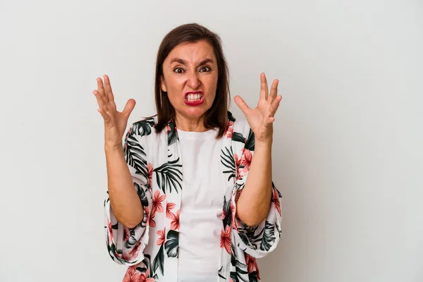 Middle Age Caucasian Woman Isolated White Background Screaming Rage — Stock Photo, Image