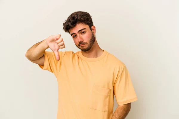 Young Caucasian Man Isolated White Background Showing Thumb Disappointment Concept — Stock Photo, Image