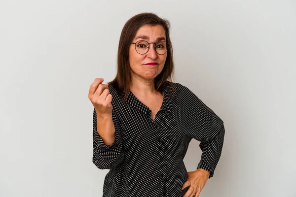 Medioevo Donna Caucasica Isolato Sfondo Bianco Mostrando Che Lei Non — Foto Stock