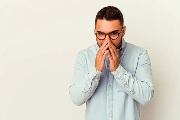 Young Caucasian Man Isolated White Background Making Plan Mind Setting — Stock Photo, Image