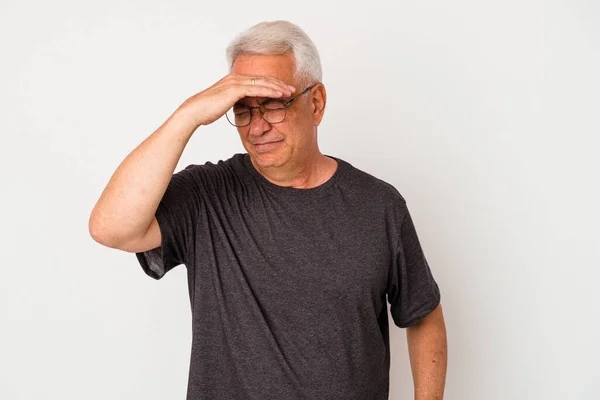 Senior American Man Isolated White Background Touching Temples Having Headache — Stock Photo, Image