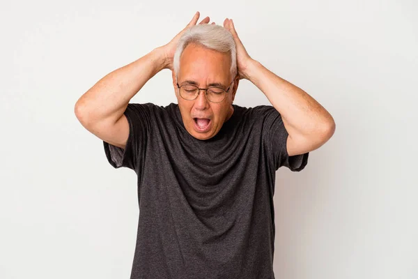 Senior American Man Isolated White Background Screaming Very Excited Passionate — Stock Photo, Image