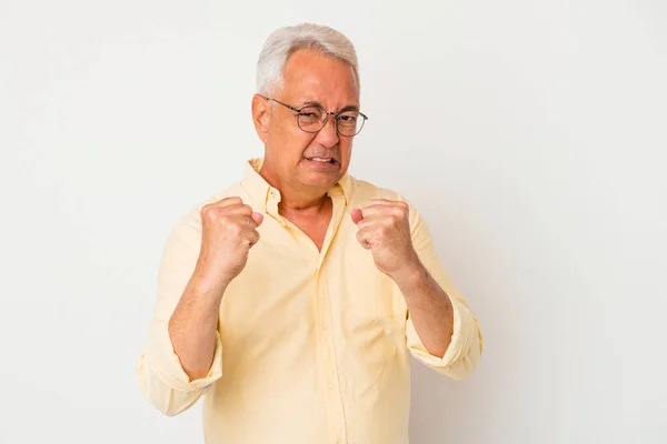 Senior American Man Isolated White Background Upset Screaming Tense Hands — Stock Photo, Image