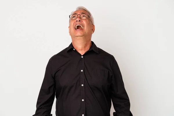 Senior American Man Isolated White Background Shouting Very Angry Rage — Stock Photo, Image
