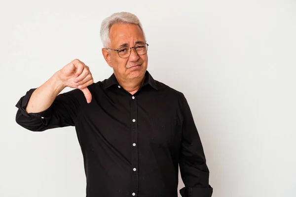 Hombre Americano Mayor Aislado Sobre Fondo Blanco Mostrando Pulgar Hacia — Foto de Stock