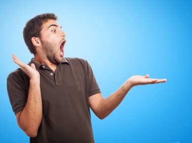 Surprised man holding something clipart