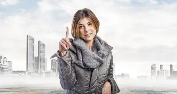 Woman doing number one gesture — Stock Photo, Image