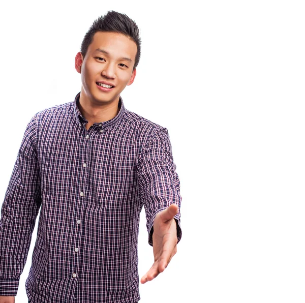 Young asian man greeting — Stock Photo, Image