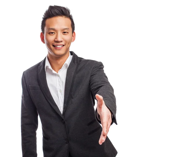 Jovem asiático homem saudação gesto — Fotografia de Stock