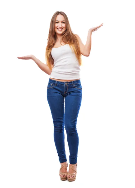 Young woman with holding gesture — Stock Photo, Image