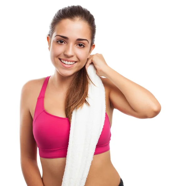 Sporty young girl holding towel — Stock Photo, Image