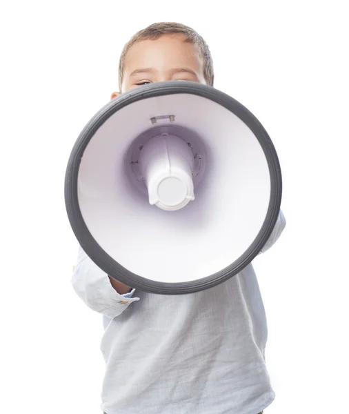 Niño gritando con megáfono —  Fotos de Stock