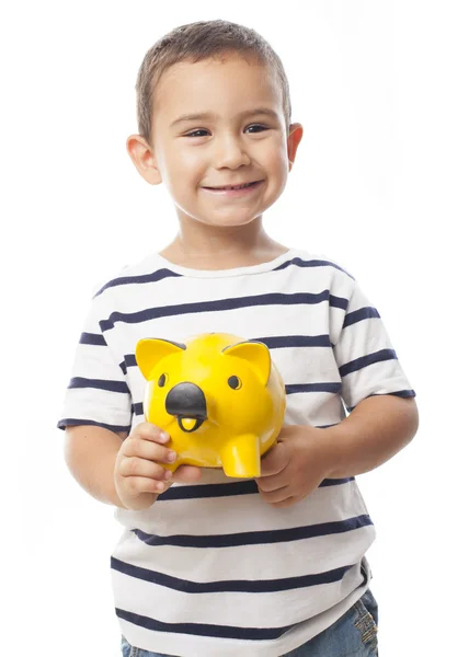 Little boy holding piggy bank — Stock Photo, Image