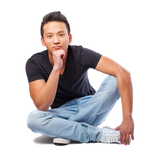 Asiatiska Man Sitter ストック写真 C Asierromerocarballo