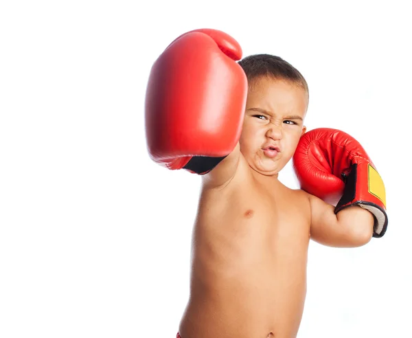 Niño pequeño con guantes de boxeador — Foto de Stock