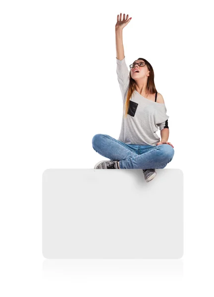 Young woman trying to catch something — Stock Photo, Image