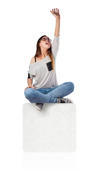 Young woman trying to catch something — Stock Photo, Image