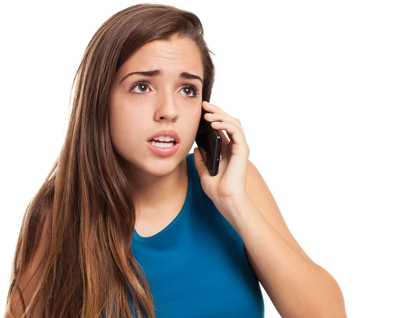 Pretty young girl talking telephone — Stock Photo, Image