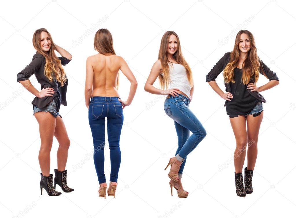 Young woman wearing different clothes Stock Photo by