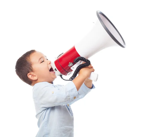 Niño gritando con megáfono — Foto de Stock