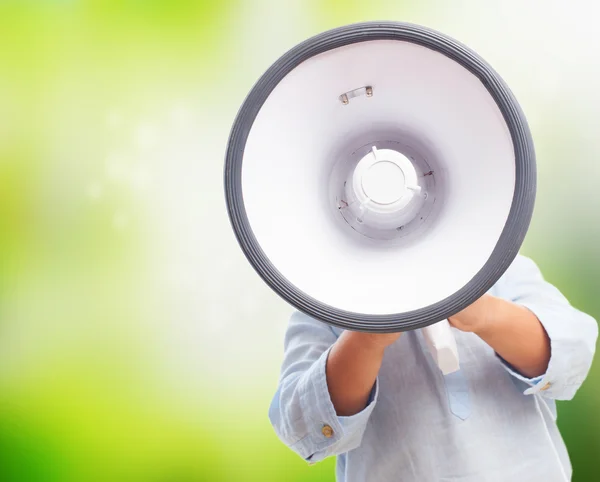 Menino com megafone — Fotografia de Stock